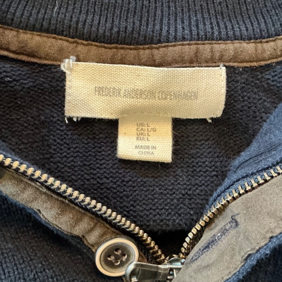 Frederick Anderson Copenhagen 1/4 Zip Navy Cotton Sweater L Mock‎ Neck Preppy - Picture 5 of 9